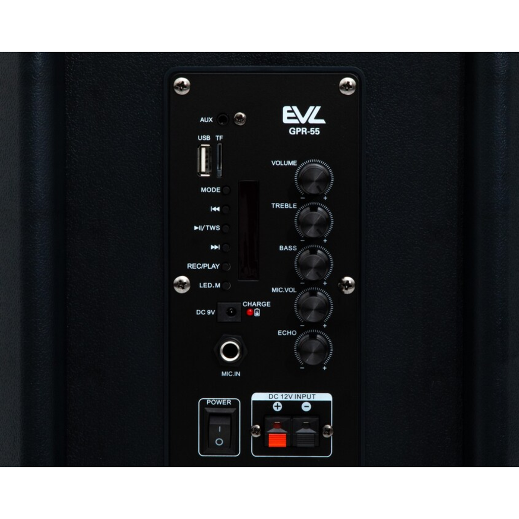 BOCINA PORTATIL 23.62″ X 14.56″ EVL 40 000W BLUETOOTH C/LUZ S/CONTROL S/EMPAQUE MODEL. GPR-55 NUEVO